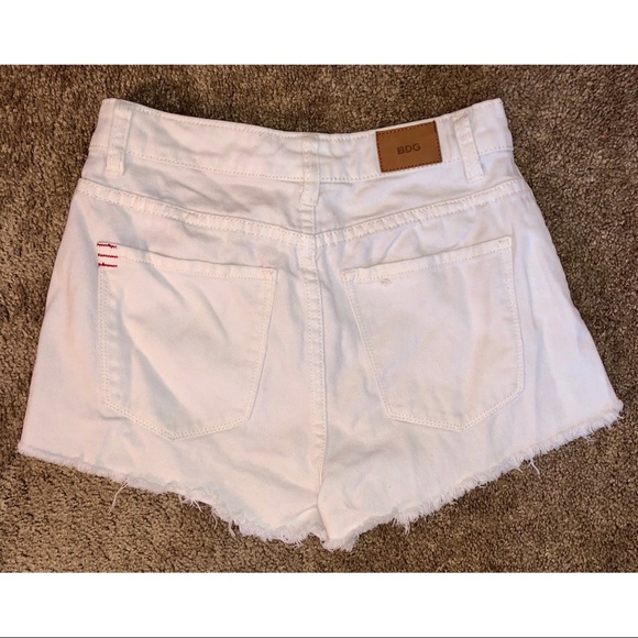 BDG High Rise White Distressed Denim Jean Shorts - Picture 5 of 7